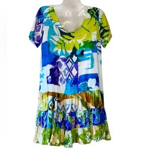 Jams World Hattie Dress Vintage Made in Hawaii Blue Teal Purple Abstract Size XS